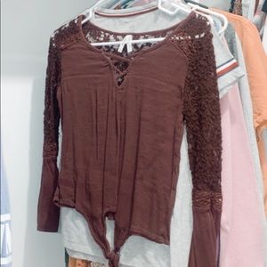 Dark red lace long sleve